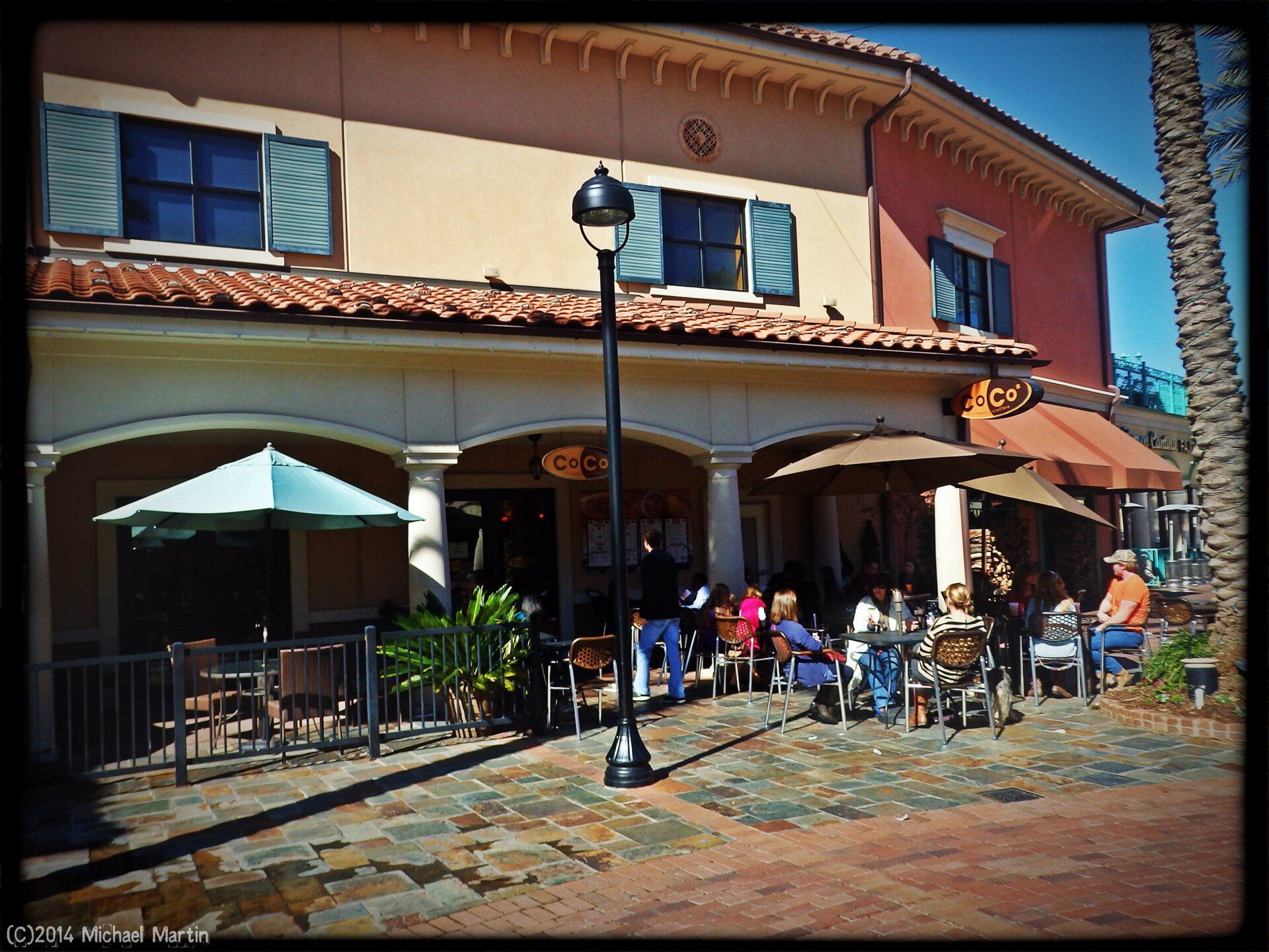 Outdoor cafe seating at Vintage Park in northwest Houston