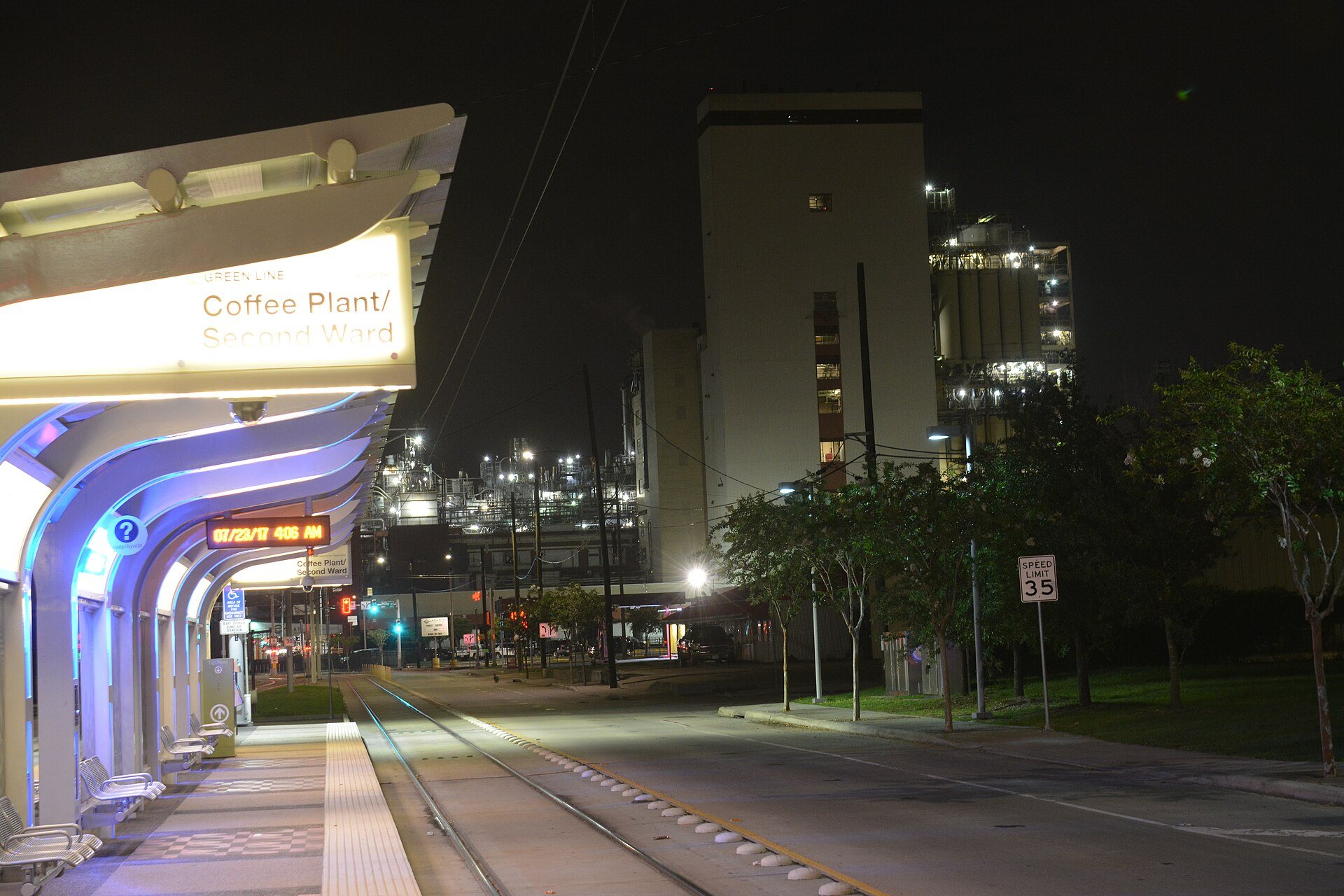 Coffee Plant Second Ward METRORail station at night