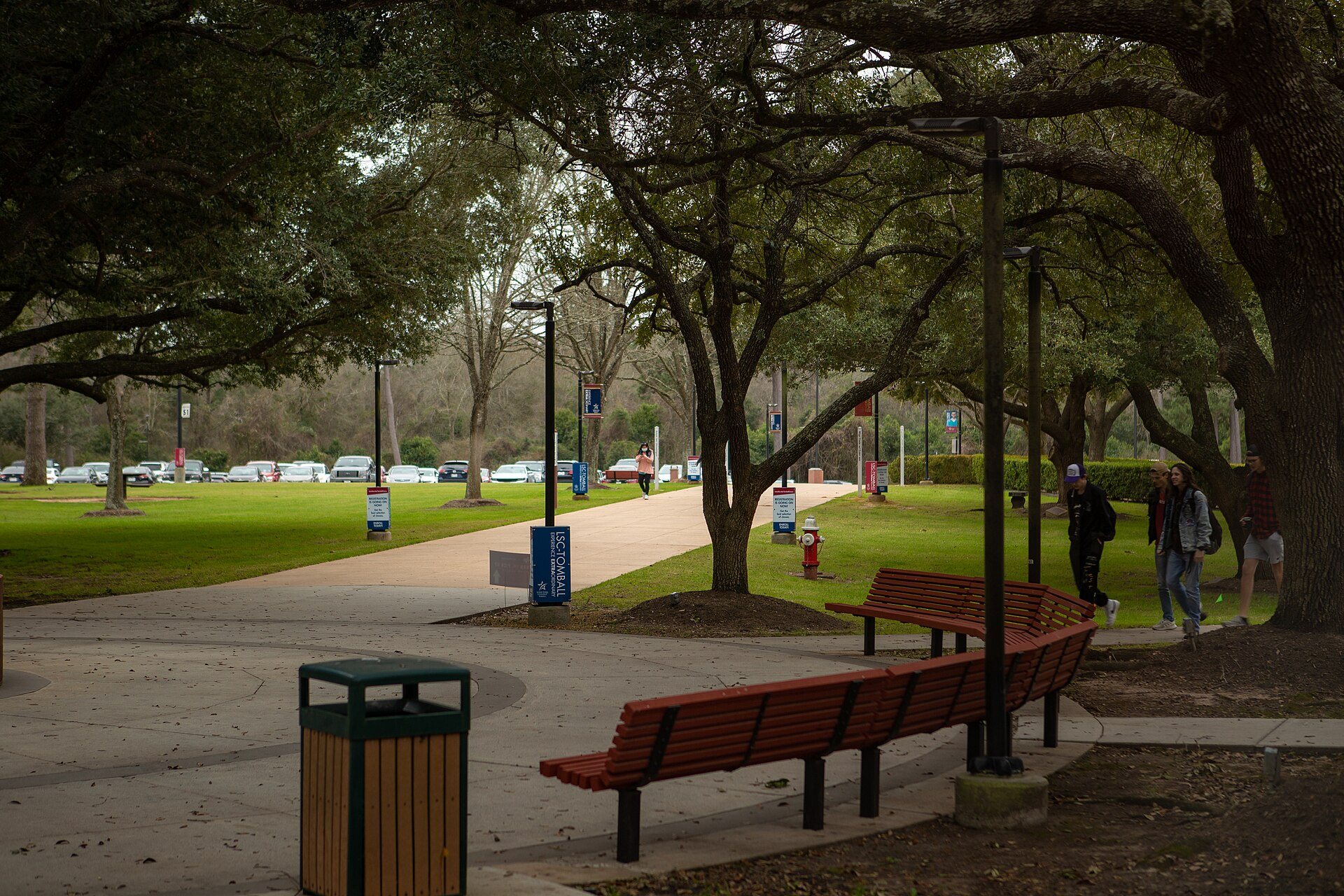 Shaded walkway and benches at Lone Star College-Tomball