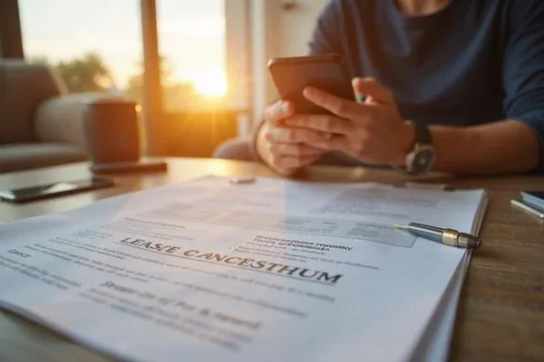 Illustration of a renter using a phone beside a printed document