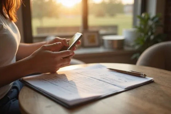 Rental application and voucher paperwork on a Houston leasing office desk