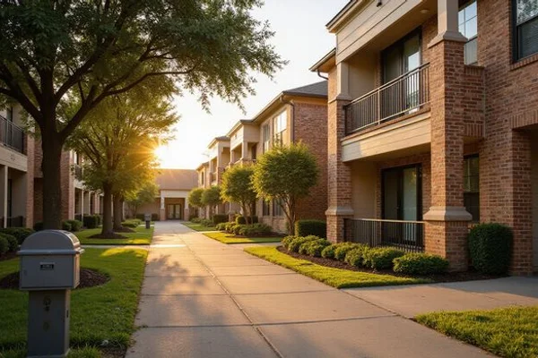 Apartment courtyard and mailboxes in Houston