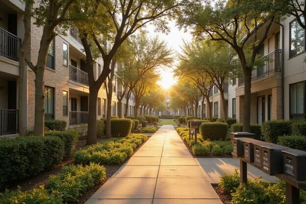 Apartment courtyard with mailboxes in Houston