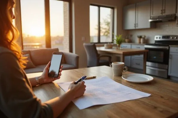 Illustration of a renter reviewing paperwork at a table