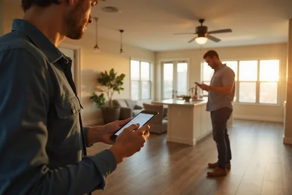 Renter texting a leasing office from inside an apartment