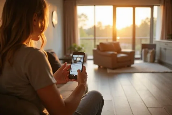 Illustration of a renter using a phone in an apartment